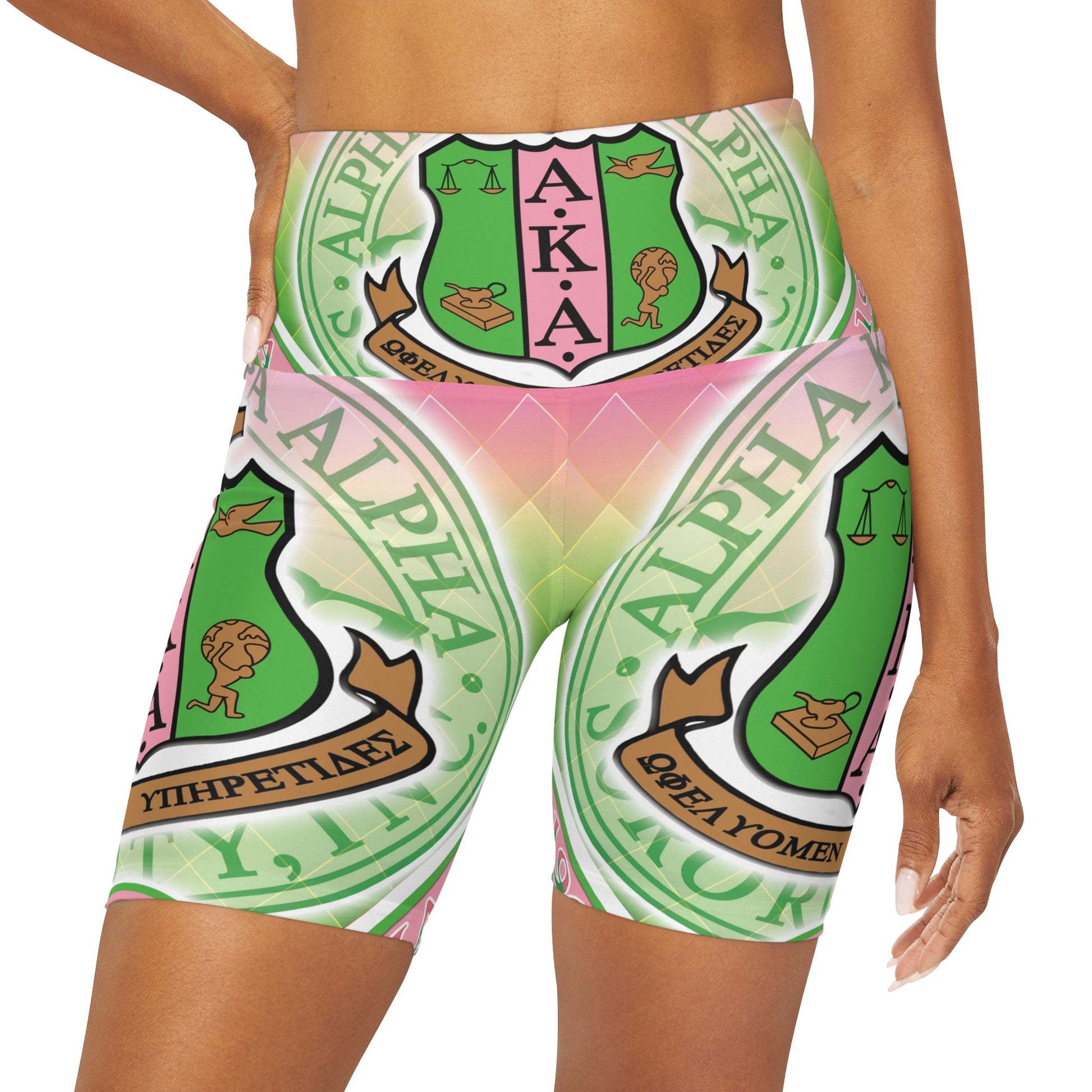 Alpha Kappa Alpha High Waisted Yoga Shorts (AOP) - L.W. Unlimited Custom Design Space