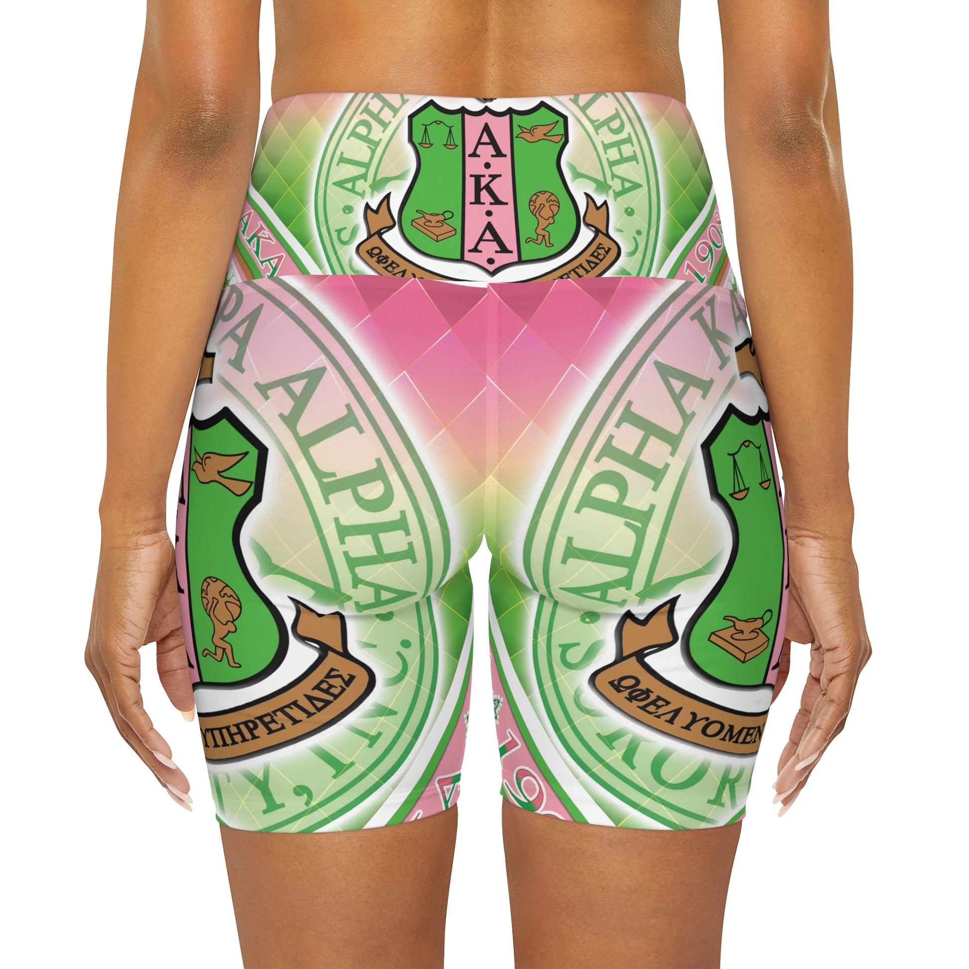 Alpha Kappa Alpha High Waisted Yoga Shorts (AOP) - L.W. Unlimited Custom Design Space