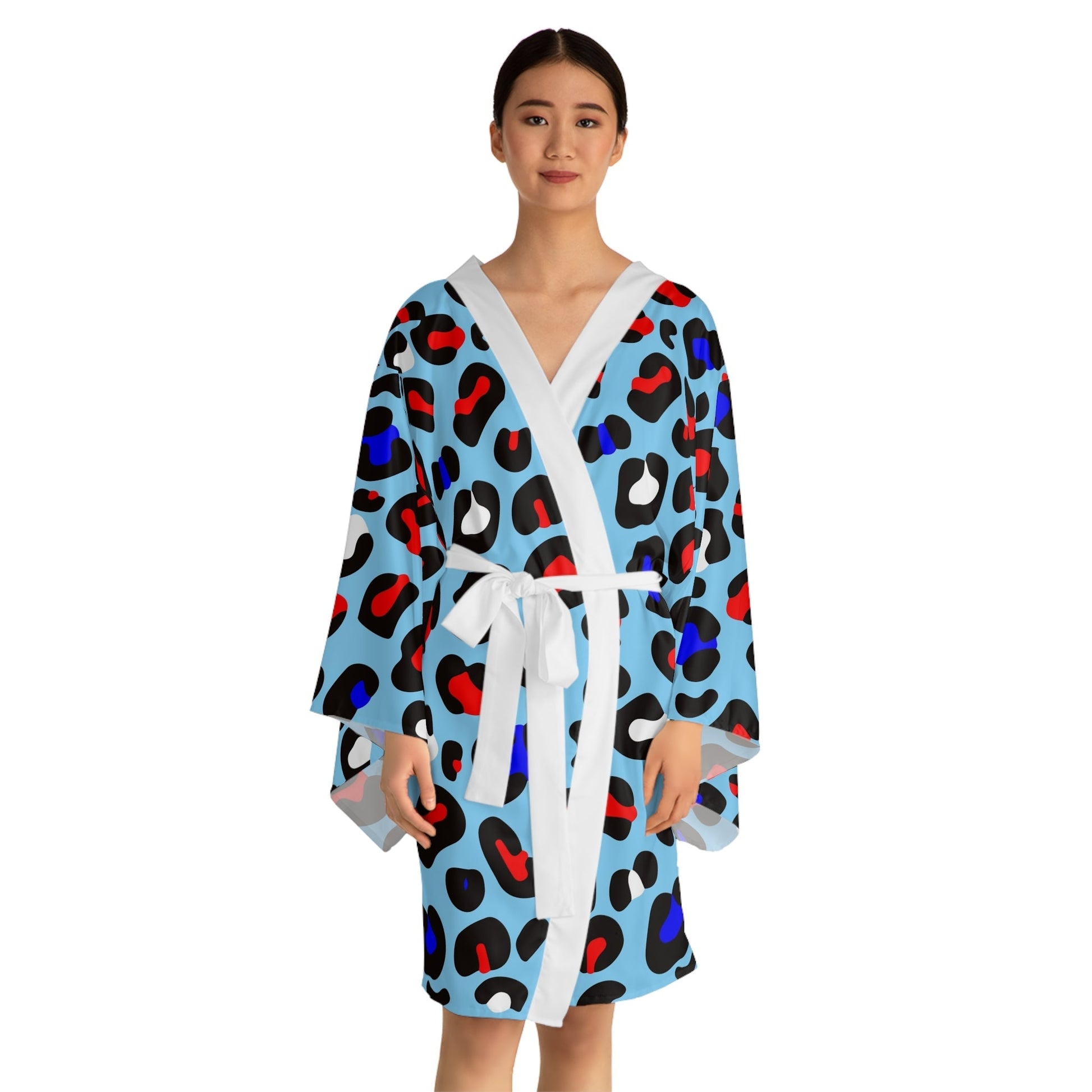 Blue Leopard Long Sleeve Kimono Robe - L.W. Unlimited Custom Design Space