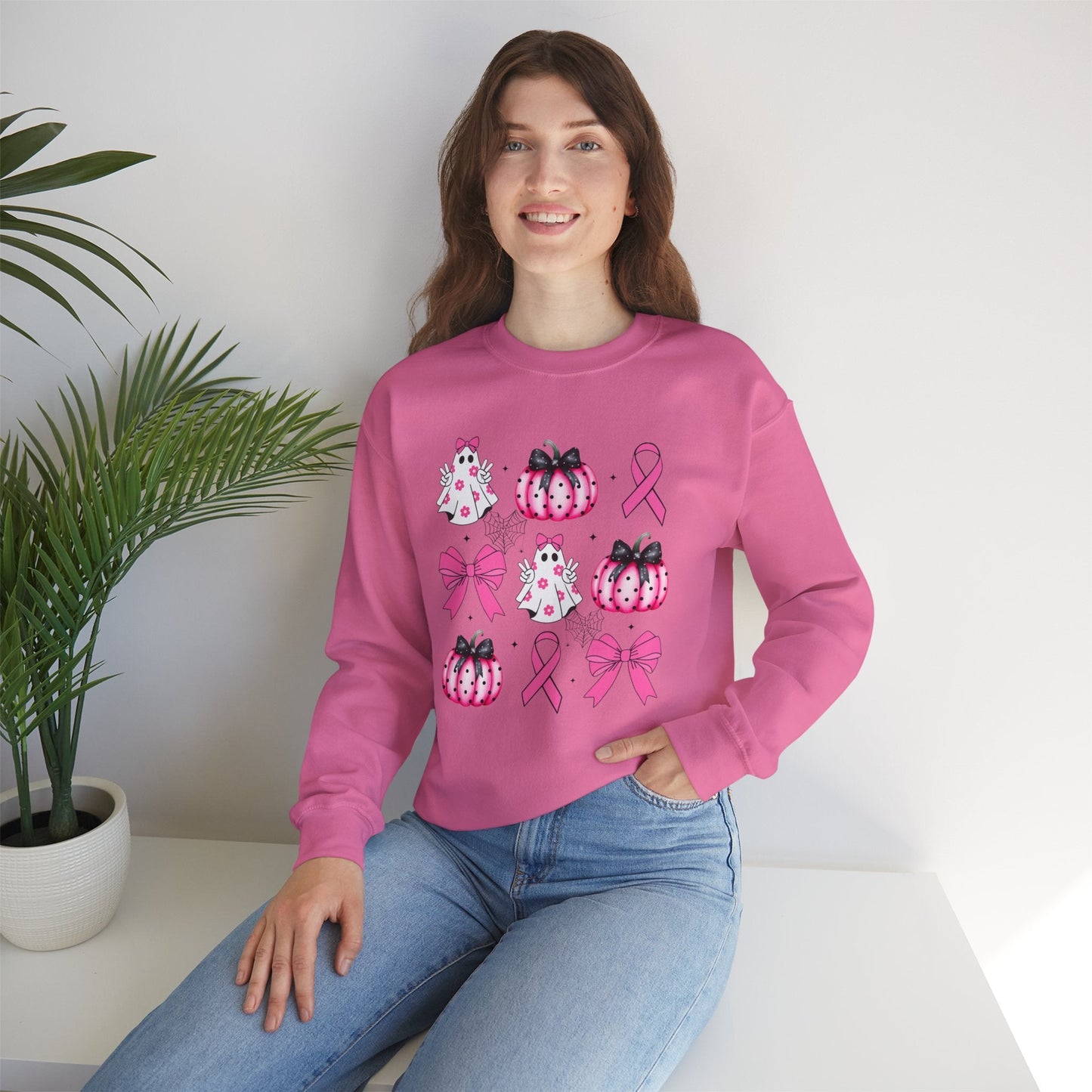 Breast Cancer Bows Unisex Heavy Blend™ Crewneck Sweatshirt - L.W. Unlimited Custom Design Space