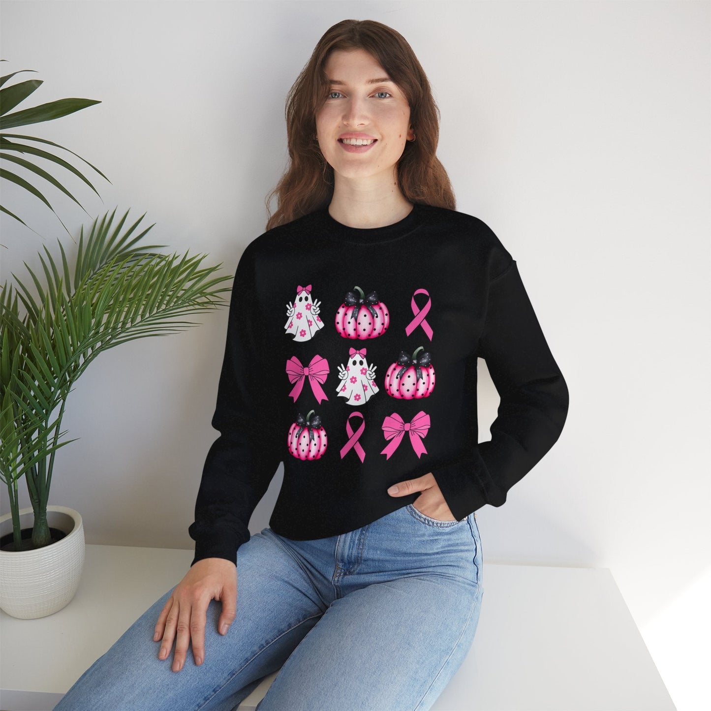 Breast Cancer Bows Unisex Heavy Blend™ Crewneck Sweatshirt - L.W. Unlimited Custom Design Space