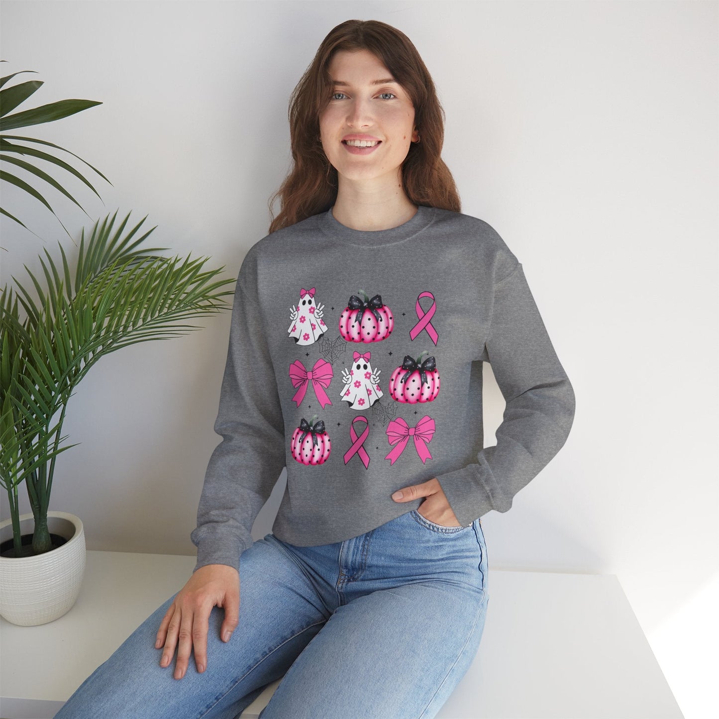 Breast Cancer Bows Unisex Heavy Blend™ Crewneck Sweatshirt - L.W. Unlimited Custom Design Space