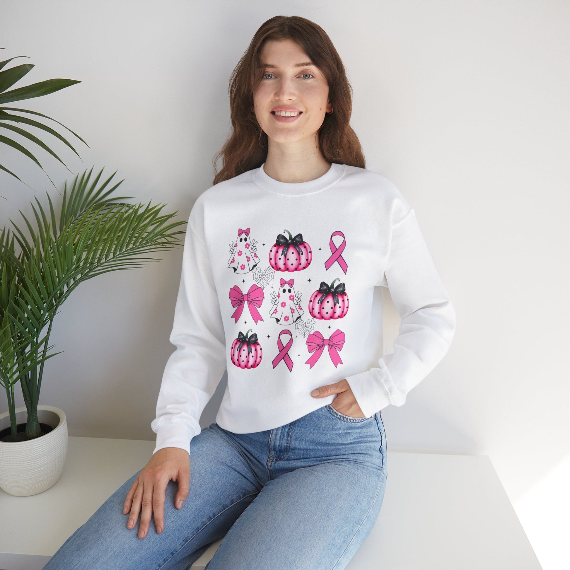 Breast Cancer Bows Unisex Heavy Blend™ Crewneck Sweatshirt - L.W. Unlimited Custom Design Space