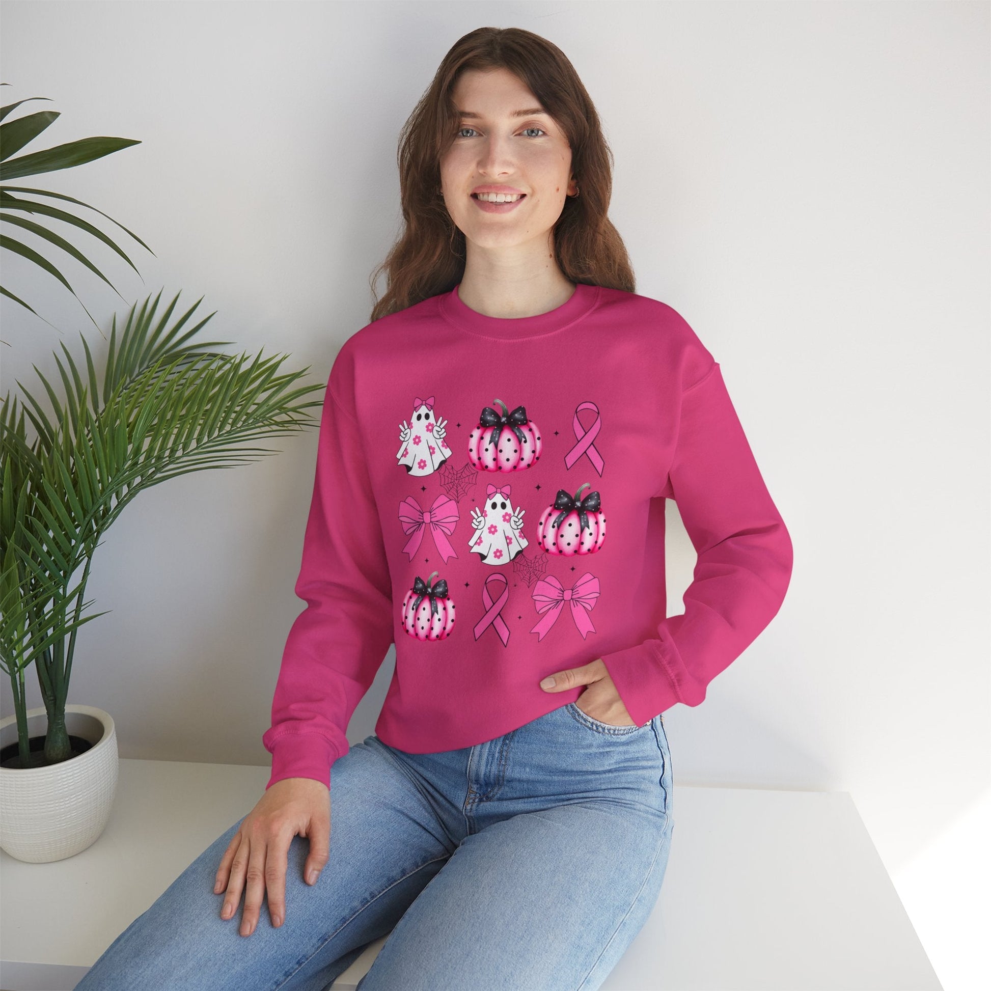 Breast Cancer Bows Unisex Heavy Blend™ Crewneck Sweatshirt - L.W. Unlimited Custom Design Space