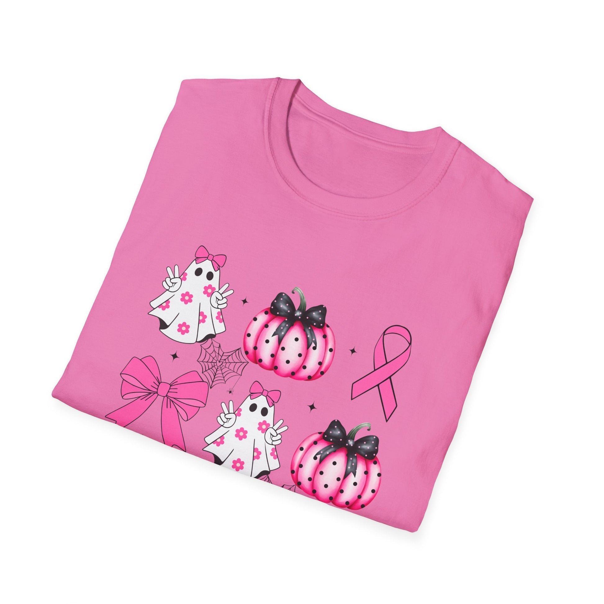 Breast Cancer Ghost and Pumpkin Unisex Softstyle T-Shirt - L.W. Unlimited Custom Design Space