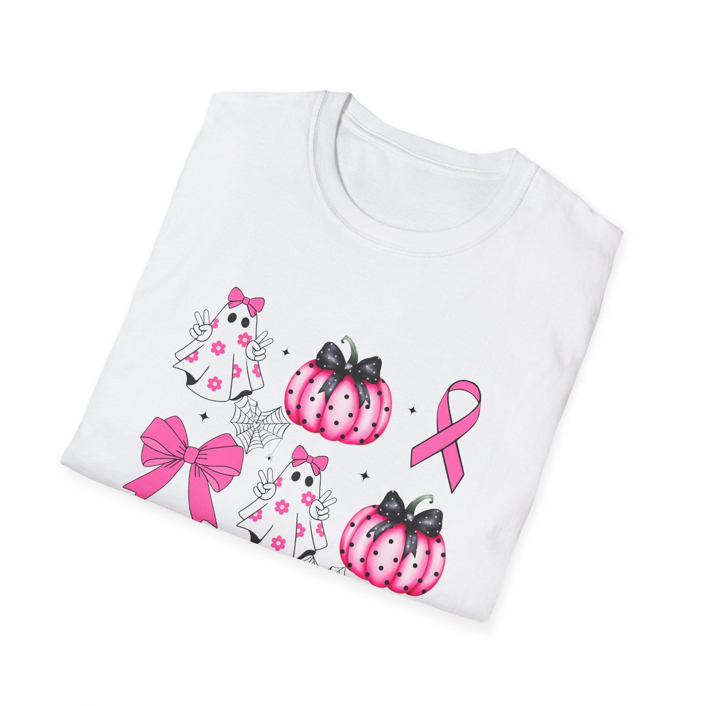 Breast Cancer Ghost and Pumpkin Unisex Softstyle T-Shirt - L.W. Unlimited Custom Design Space