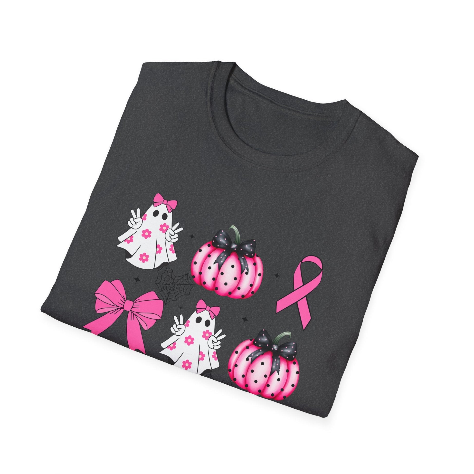 Breast Cancer Ghost and Pumpkin Unisex Softstyle T-Shirt - L.W. Unlimited Custom Design Space