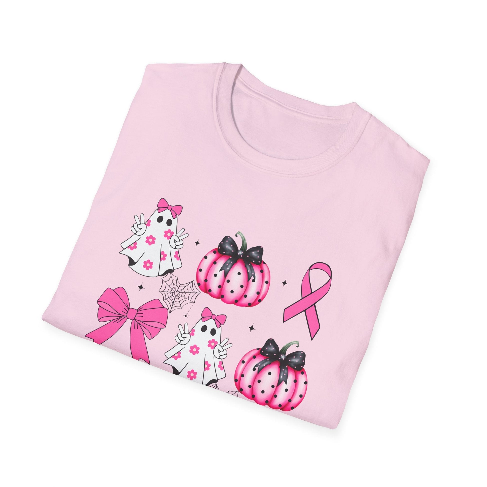 Breast Cancer Ghost and Pumpkin Unisex Softstyle T-Shirt - L.W. Unlimited Custom Design Space