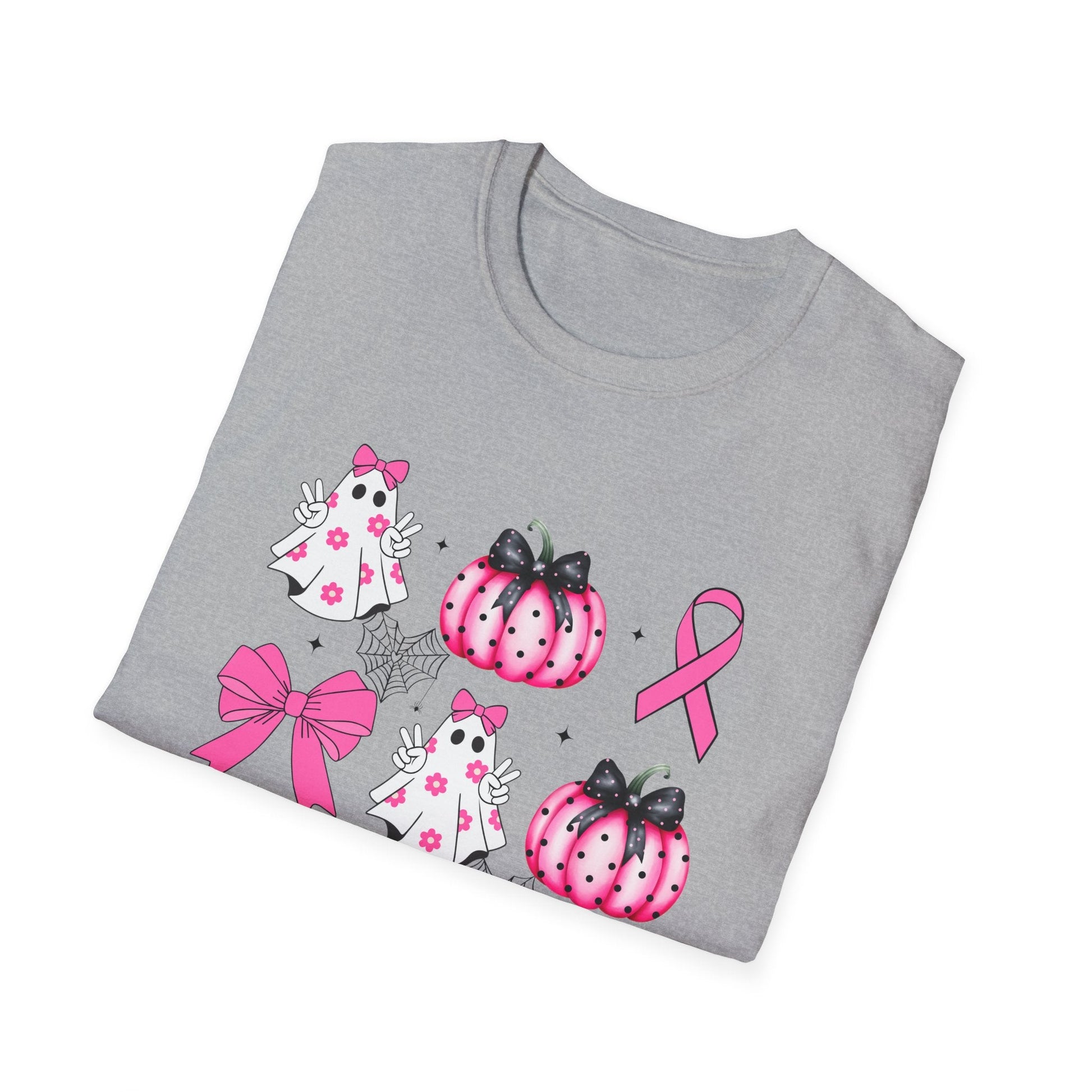 Breast Cancer Ghost and Pumpkin Unisex Softstyle T-Shirt - L.W. Unlimited Custom Design Space