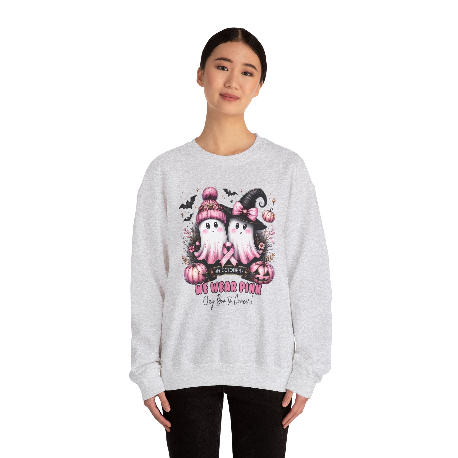 Breast Cancer Ghost Unisex Heavy Blend™ Crewneck Sweatshirt - L.W. Unlimited Custom Design Space