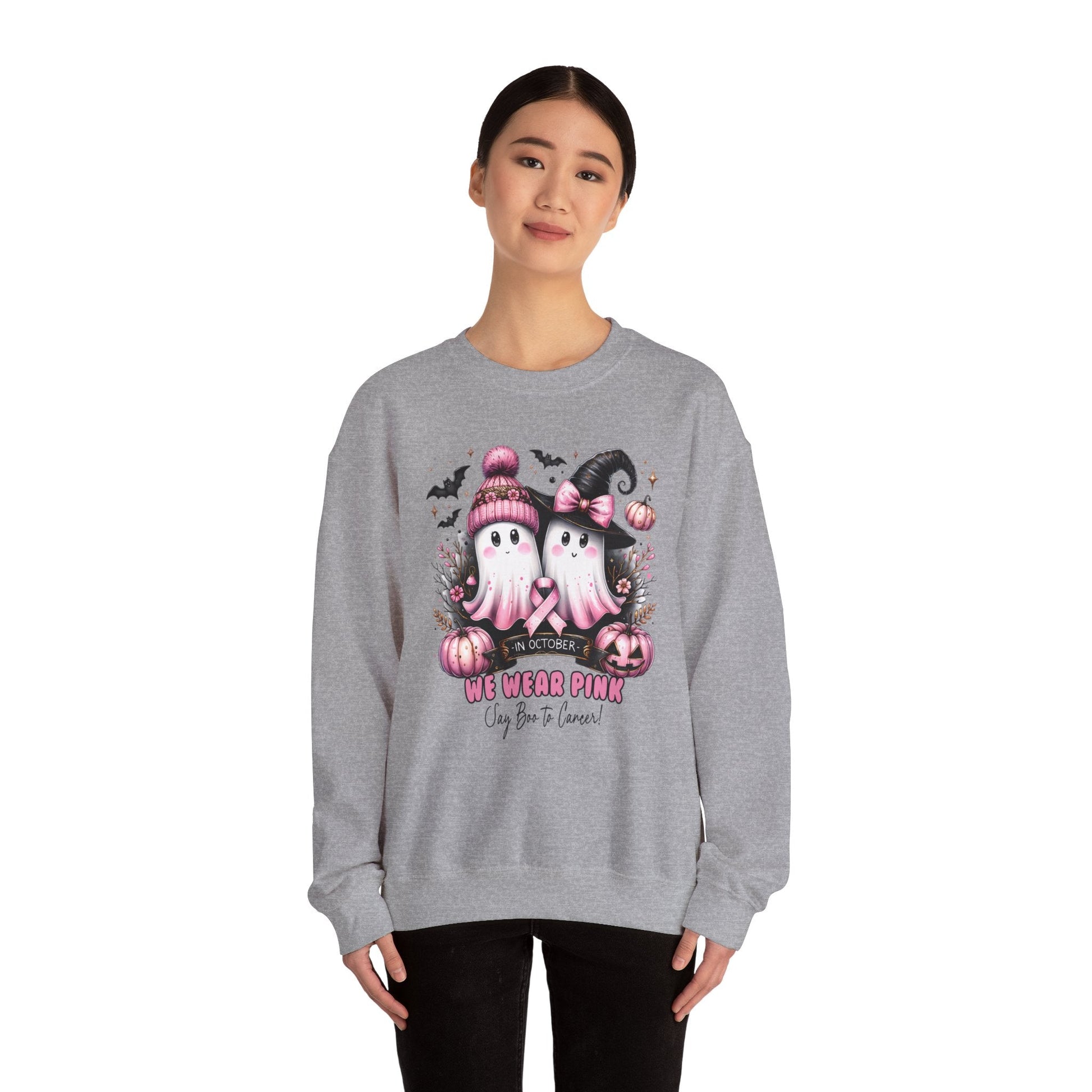 Breast Cancer Ghost Unisex Heavy Blend™ Crewneck Sweatshirt - L.W. Unlimited Custom Design Space