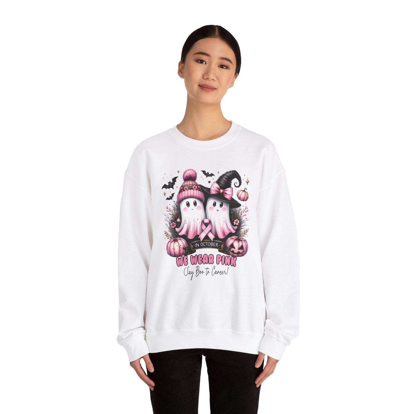 Breast Cancer Ghost Unisex Heavy Blend™ Crewneck Sweatshirt - L.W. Unlimited Custom Design Space