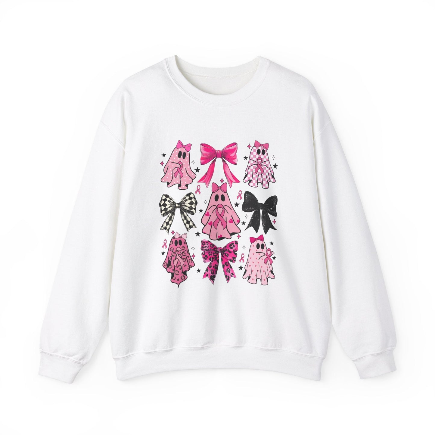 Breast Cancer Ghost/Bows Unisex Heavy Blend™ Crewneck Sweatshirt - L.W. Unlimited Custom Design Space