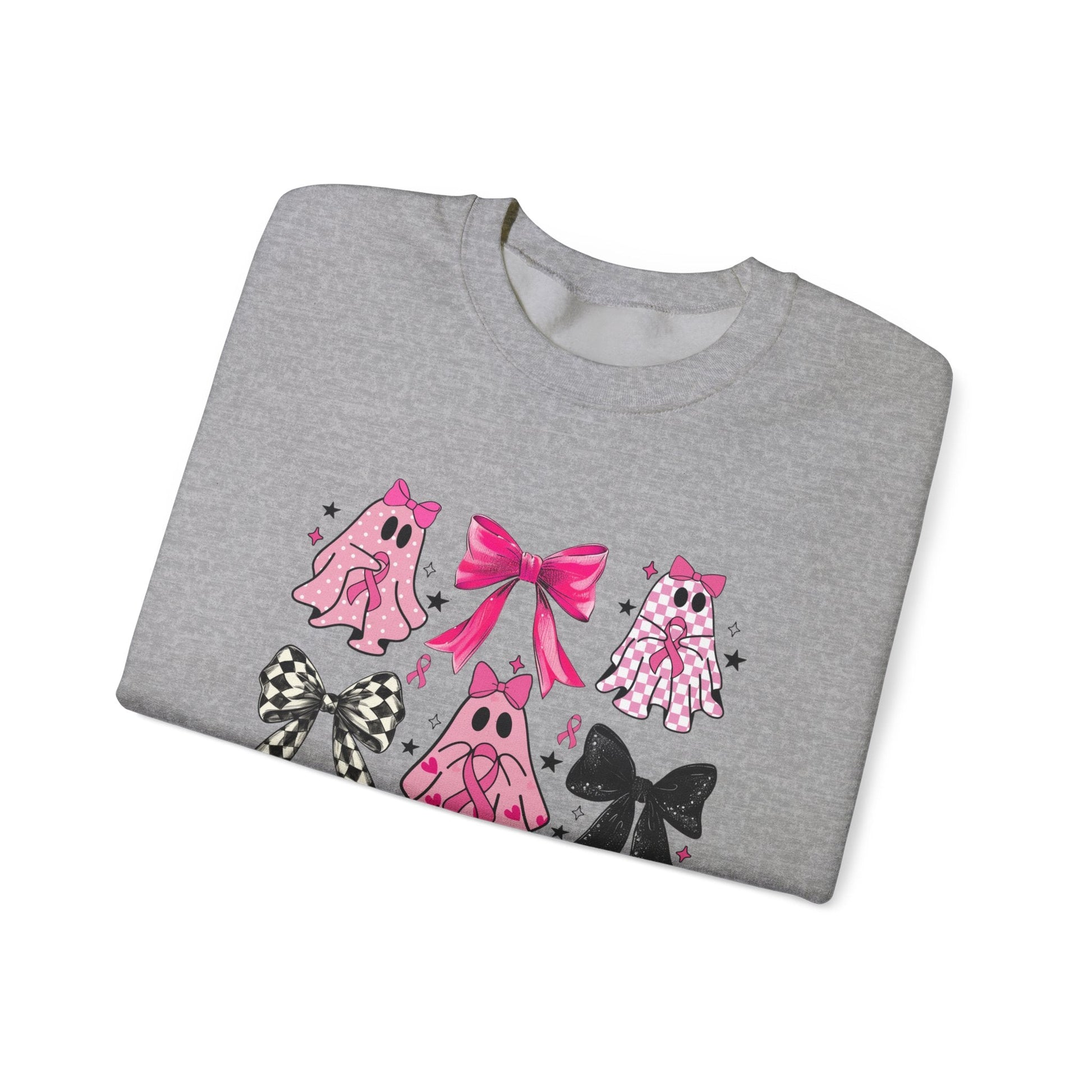 Breast Cancer Ghost/Bows Unisex Heavy Blend™ Crewneck Sweatshirt - L.W. Unlimited Custom Design Space