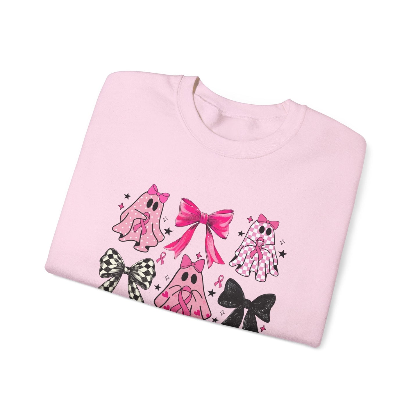 Breast Cancer Ghost/Bows Unisex Heavy Blend™ Crewneck Sweatshirt - L.W. Unlimited Custom Design Space