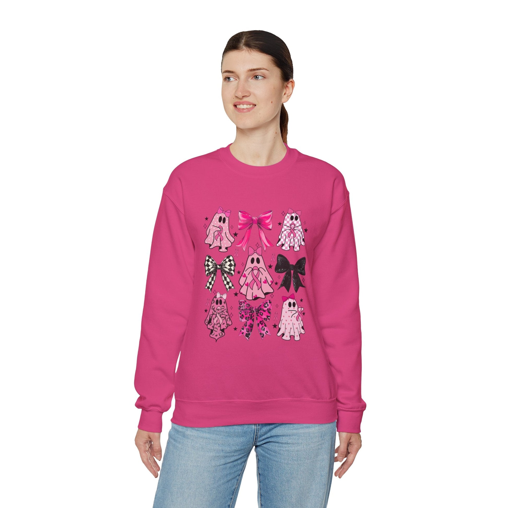 Breast Cancer Ghost/Bows Unisex Heavy Blend™ Crewneck Sweatshirt - L.W. Unlimited Custom Design Space