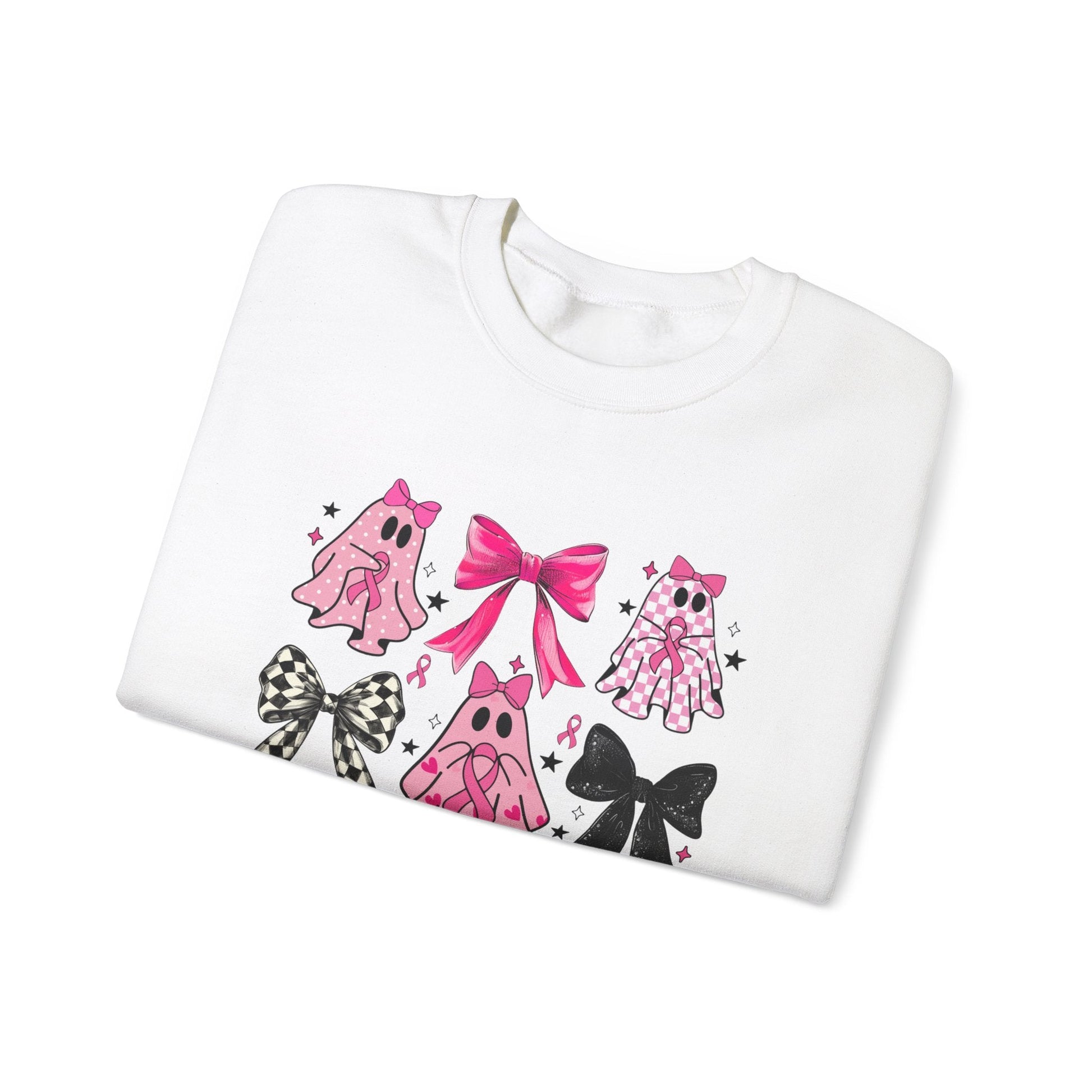 Breast Cancer Ghost/Bows Unisex Heavy Blend™ Crewneck Sweatshirt - L.W. Unlimited Custom Design Space