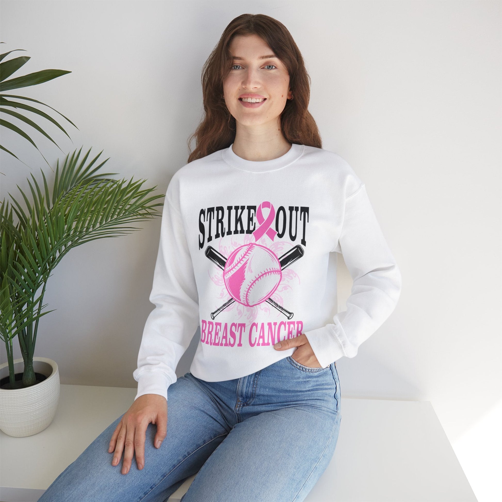 Breast Cancer Strike Out Unisex Heavy Blend™ Crewneck Sweatshirt - L.W. Unlimited Custom Design Space