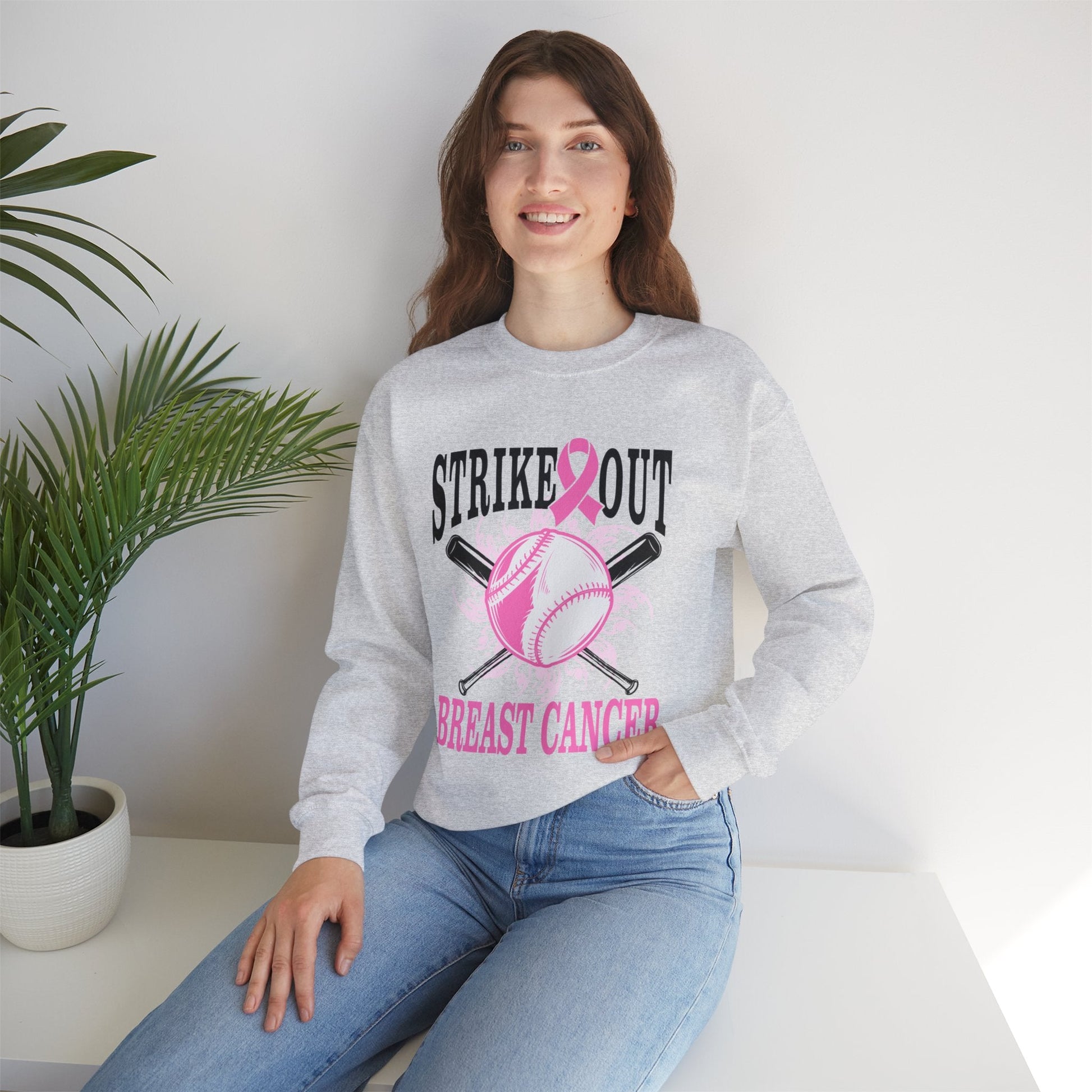 Breast Cancer Strike Out Unisex Heavy Blend™ Crewneck Sweatshirt - L.W. Unlimited Custom Design Space