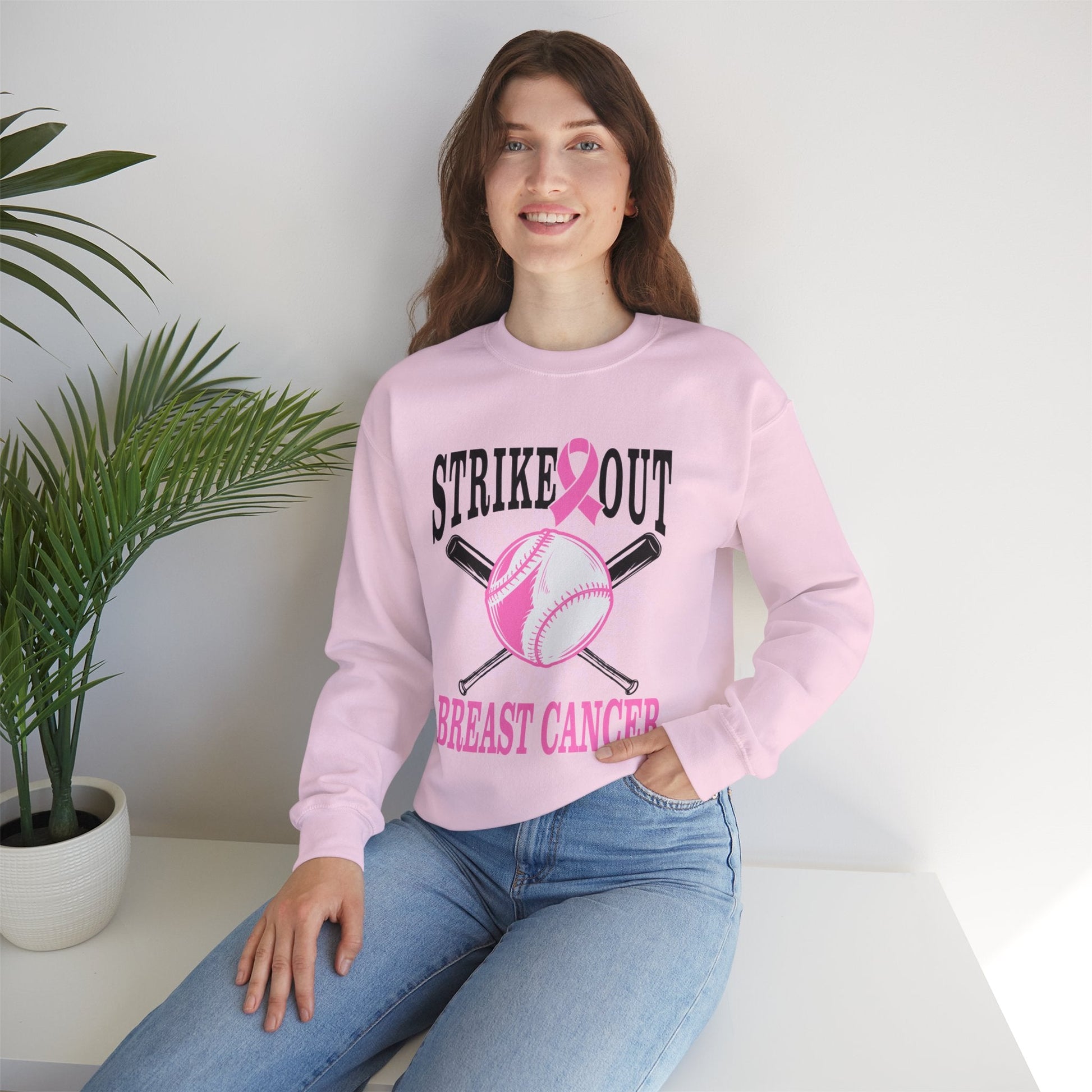 Breast Cancer Strike Out Unisex Heavy Blend™ Crewneck Sweatshirt - L.W. Unlimited Custom Design Space