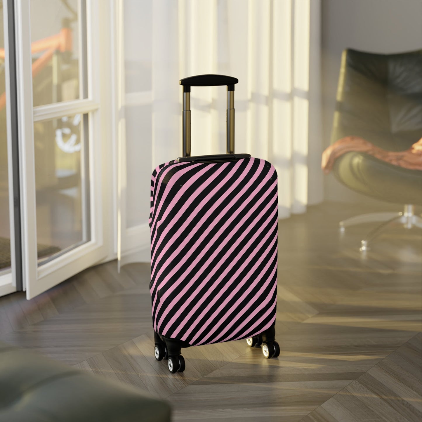 Pink and Black Striped Luggage Cover (Plane Carry On Size) - L.W. Unlimited Custom Design Space