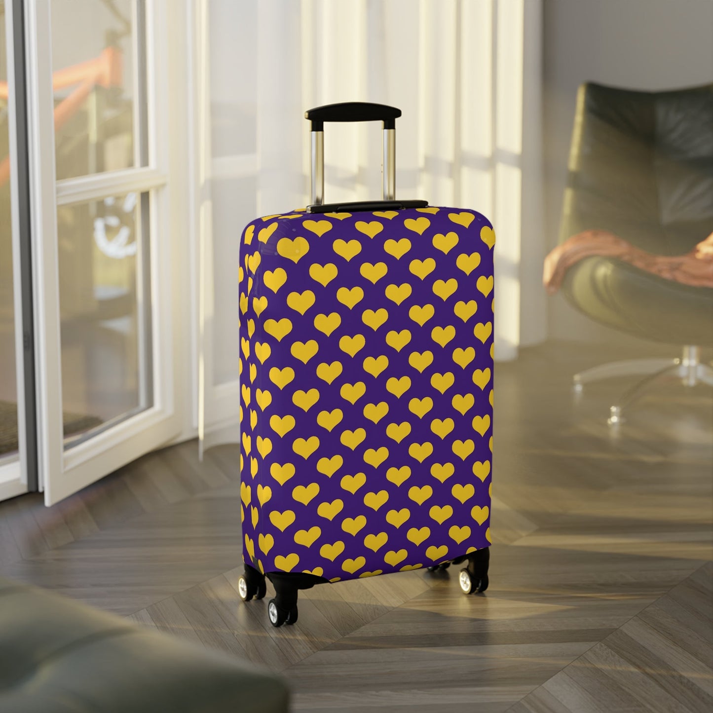 Purple and Gold Heart Luggage Cover - L.W. Unlimited Custom Design Space